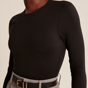 Abercrombie Long-Sleeve Seamless Fabric Crew Bodysuit black